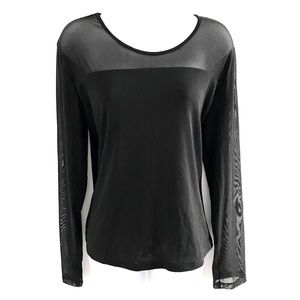 NWOT Red Coral Black Sheer Décolleté and Long Sleeves Blouse Top Plus Size